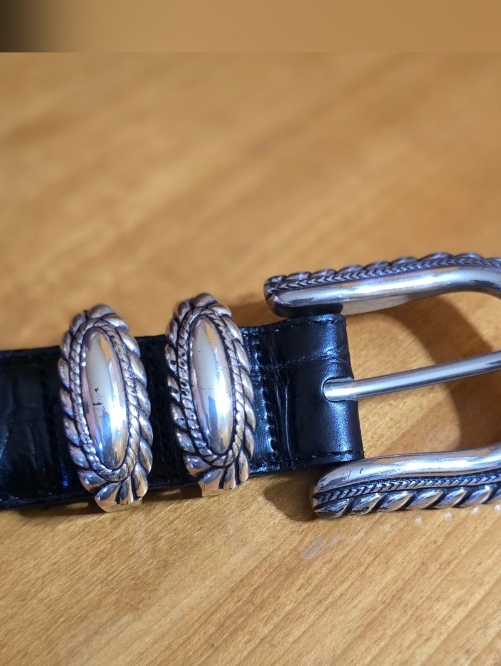 Brighton Leather Belt Croc Alligator Embossed Silver Toned Buckle Black Medium M - Picture 2 of 10